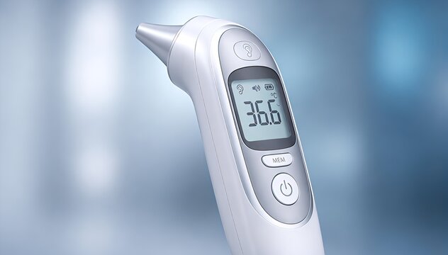 digital thermometer on blue background