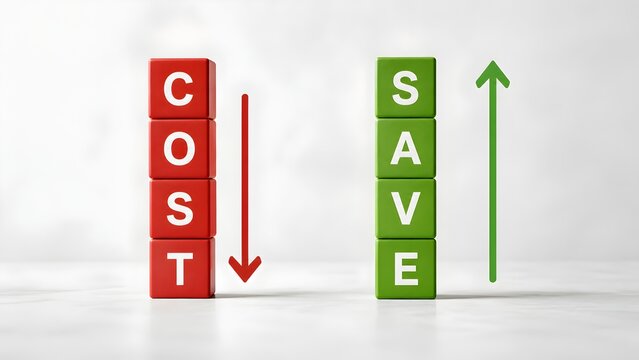Cost Reduction And Savings Growth Staircase Concept With Red And Green Cubes
