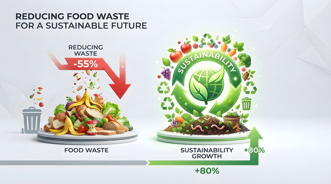 Infographic showing the reduction of food waste and the growth of sustainability for a better future.