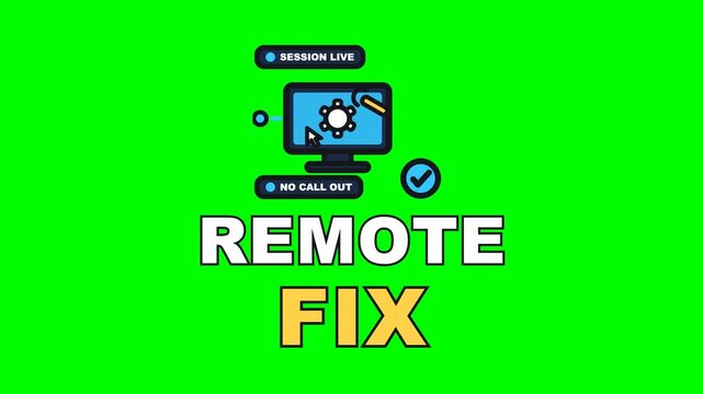 4K green screen REMOTE FIX animated text - the borrowed cursor winding the fault out on screen, kinetic typography IT support overlay for tech content, chroma key