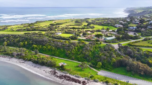 Aerial View of Flinders Coastal Landscape in Mornington Peninsula Australia