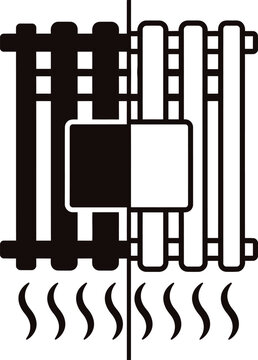 Black and white radiator icon showing heating element performance with radiator