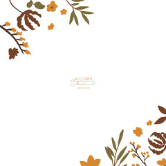 Fototapeta premium 秋の植物と葉っぱのナチュラルフレーム・ボーダーセットAutumn Botanical Frame and Border Set with Leaves, Flowers and Berries 