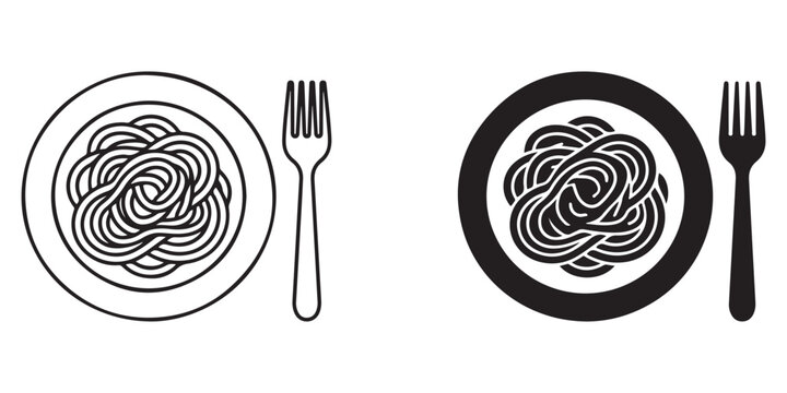 spaghetti on plates paired with forks for food design and vector graphics