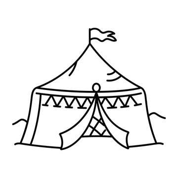 Hand-drawn doodle ofa Bedouin Tent, presented with clear, recognizable subject details and clean black outlines against a simple white background.