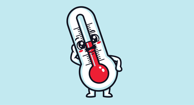 Cartoon thermometer character showing high fever temperature.