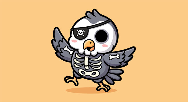 Cute cartoon pirate skeleton owl with eye patch.