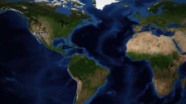 Animated Flight Route Map Between Los Angeles and Munich Across Atlantic