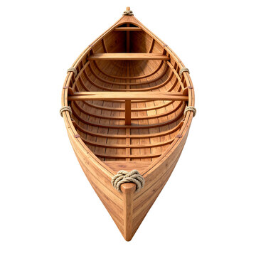 [Transparent Background PNG]Traditional Wooden Canoe Viewed From Top Against White Background
