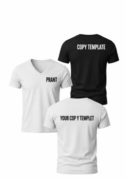 Sleek V-neck and crew tees, showcasing crisp text designs under a clean, bright light.