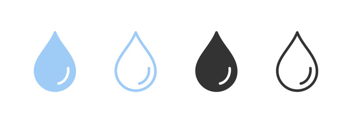 Fototapeta na wymiar Simple water drop icon in clean minimalist solid and outline styles, water droplet symbol, vector illustration