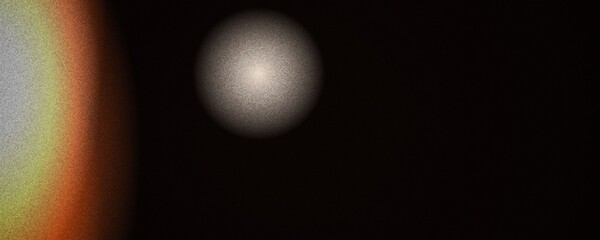 Abstract space background with glowing celestial bodies, grainy texture planet and moon in deep...