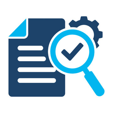 Magnifying glass checking document with gear icon