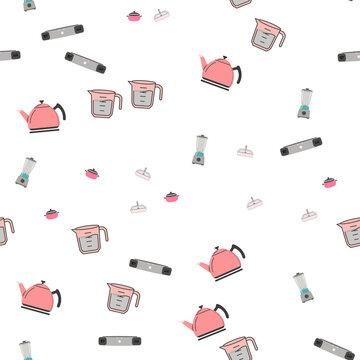Seamless pattern of kitchen appliances and tools