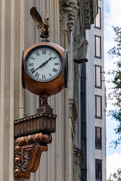 Richmond, Virginia, USA  A classic old wall clock in the downtown.