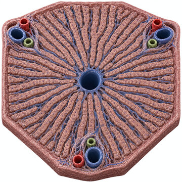 Hexagonal Liver Lobule with Central Vein and Portal Triads