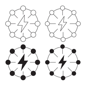Lightning energy network icon set for smart power supply and grid system.