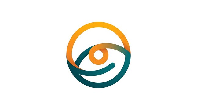 Abstract Circular Eye Logo Design Featuring Intertwining Teal and Yellow Curves for Modern Vision and Creative Insight Concept