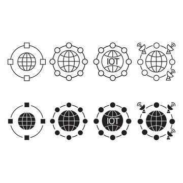 Global IoT network and satellite communication icon set for connection.