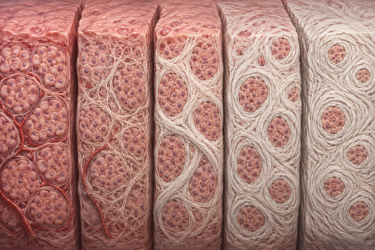 Progressive Tissue Fibrosis and Collagen Scarring Stages