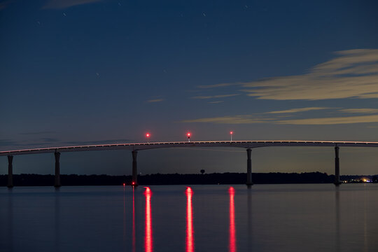 Solomons, Maryland USA A night view of the Governor Thomas Johnson Memorial Bridge over the Patuxent River.