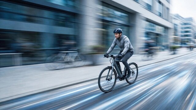Dynamic Cyclist on Urban Street with Motion Blur Effect