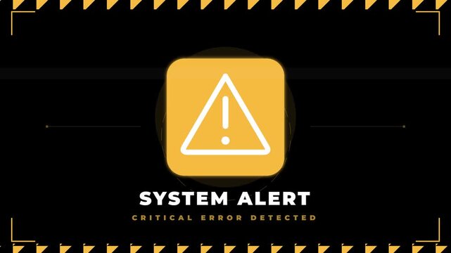 System alert and critical error message on digital screen with warning icon and industrial caution borders for technology and cybersecurity concepts.