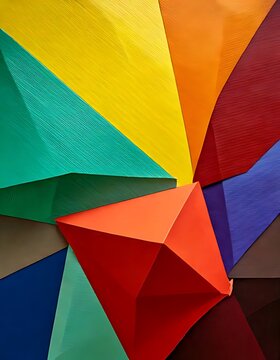 Colorful geometric paper abstract background with 3D shapes.