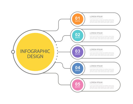 Colorful modern 5 infographic diagram template with five options branch design.