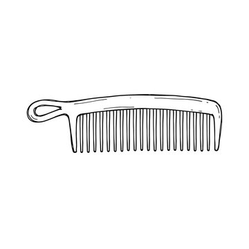 Hand drawn plastic hair comb black ink sketch illustration perfect for salon branding beauty parlor advertising barbershop web icons and haircare products.