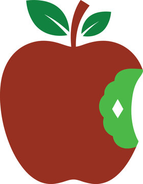 Stylized red apple illustration with a green bite mark bitten apple food icon red fruit