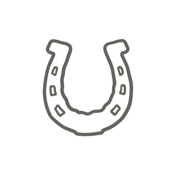 Horseshoe icon design featuring brown outlined rustic style symbol ideal for luck themes equine branding western motifs decorative graphic elements or stationary.