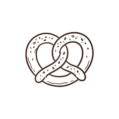 Fototapeta premium Soft brown line pretzel snack illustration featuring salt grains on baked dough surface for bakery cafe menu design projects with authentic rustic bread style.