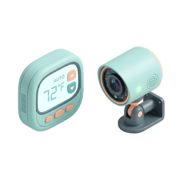 3D Isometric Smart Home Icons Thermostat and Security Camera