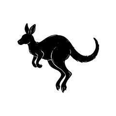 Black kangaroo silhouette jumping hand drawn sketch on transparent background perfect for australian wildlife logos nature themed graphics and vector clip art. © Mr WaQaS
