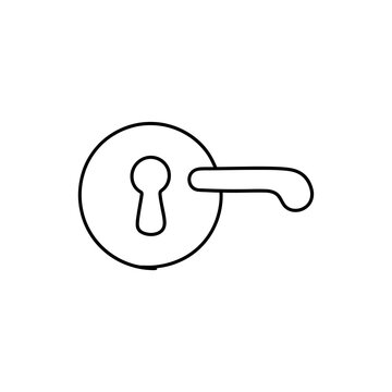 Simple door handle with keyhole line art icon on transparent background ideal for interior design layouts home security concepts and architectural floor plans.