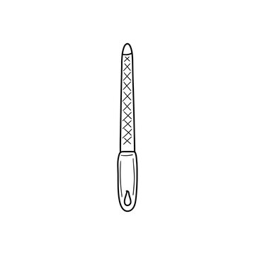 Nail file doodle vector illustration of classic manicure tool with textured filing surface and convenient handle isolated on transparent background.