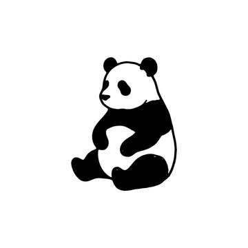 Sitting panda bear silhouette icon captured in minimalist hand drawn style for wildlife conservation awareness logos or cute animal themed creative assets today.