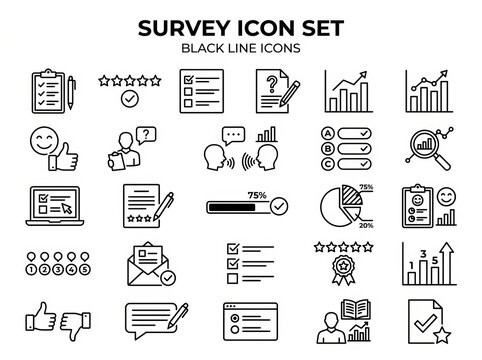 Minimalist Survey Icons for Data Collection and Feedback Analysis.