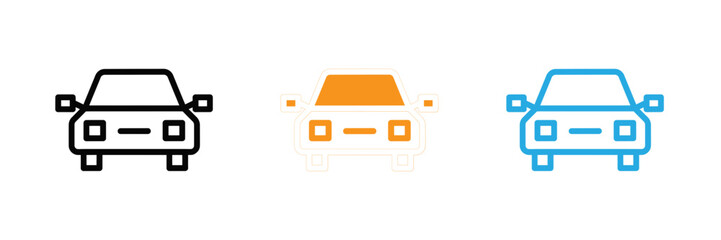 Obraz premium Set of three car icons in black orange and blue line art style