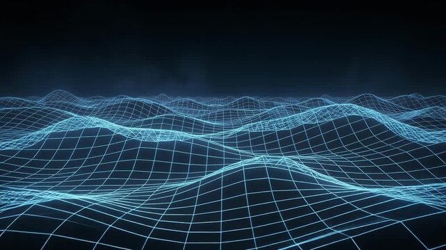 Glowing dynamic landscape with shifting gridlines and mesmerizing light patterns in vibrant motion