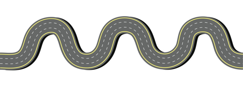 Winding Road on a transparent  Background.Top view winding road. Wiggly roadway drive stripe element. Vector illustration 