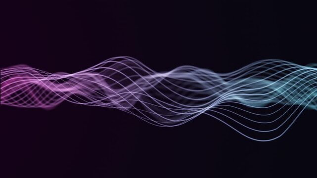 Abstract warm gradient wave background with glowing orange and gold curve lines flowing smoothly, futuristic energy stripes and luminous drifting particles, seamless loop 4K video.