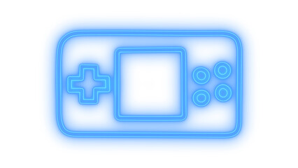 Retro handheld game console icon with glowing colorful neon lines representing classic video game controller isolated on transparent background for gaming designs © MdSamsul1234