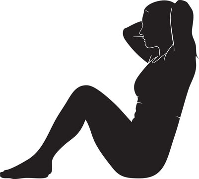Black silhouette of a woman performing a crunch exercise with exercise