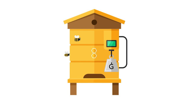 Smart Beehive Illustration with IoT Monitoring System and Digital Sensor Technology for Modern Beekeeping