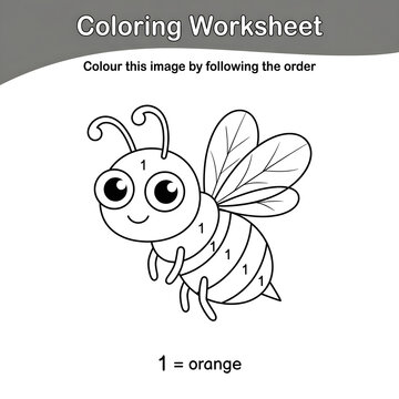 Educational coloring worksheet with cute honey bee for kids practice following instructions