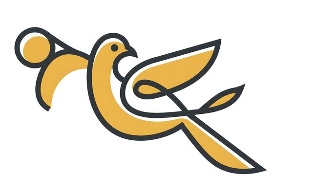 Minimalist yellow bird silhouette logo design isolated on a white background