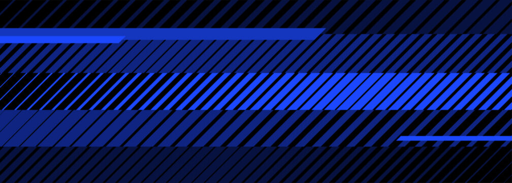 Abstract Blue and Black Tech Background with Diagonal Speed Lines