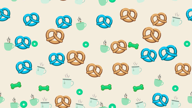 Pattern with pretzels, cups, donuts, and bones